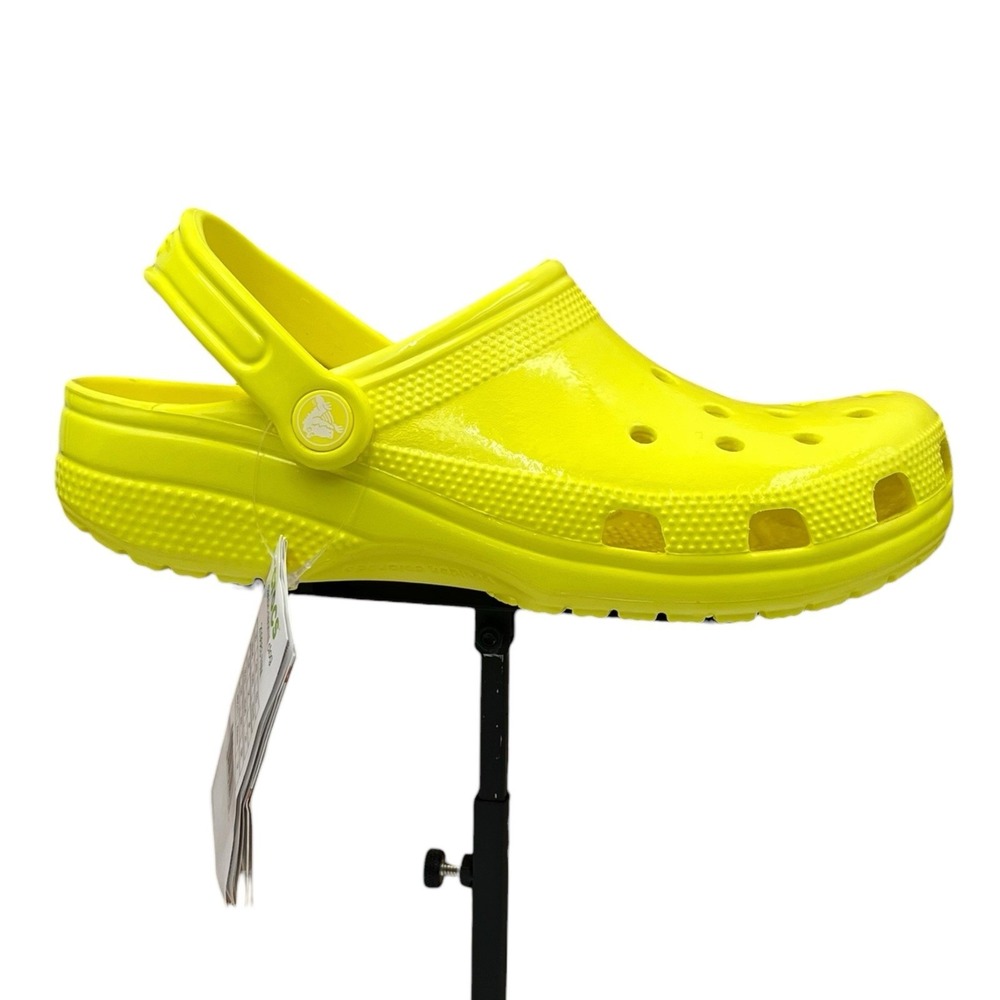 Crocs Womens Classic Slip-on Clogs Size 8 Neon Yellow Glossy Flexible Comfort
